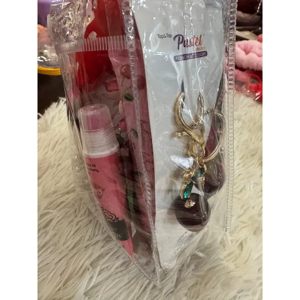 Cherry lovers 10 items bundle makeup pouch headband hair claw lip gloss lip balm